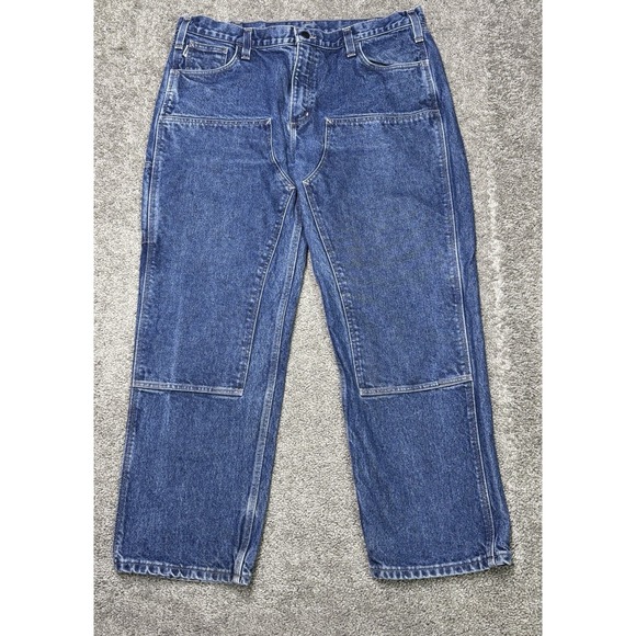 Vintage Carhartt Double Knee Denim Jeans 40X30 Carpenter Dungaree Faded - Picture 2 of 13